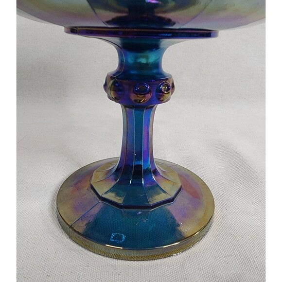 Vintage Indiana Glass Blue Carnival Glass Footed Compote – Teardrop Garland 8.5" - Picture 5 of 9